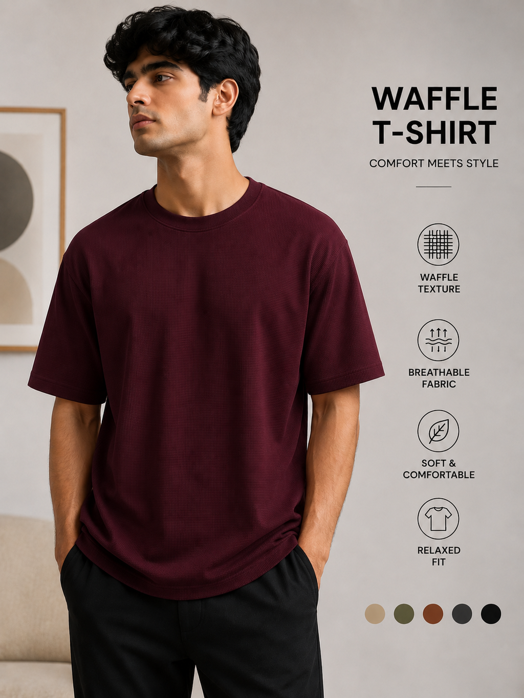 Waffle T-shirt Maroon