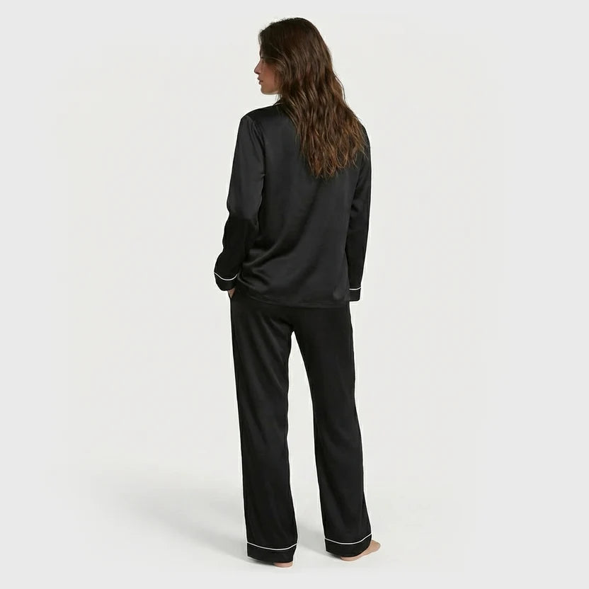 Premium Silk Pajama Suit -  black