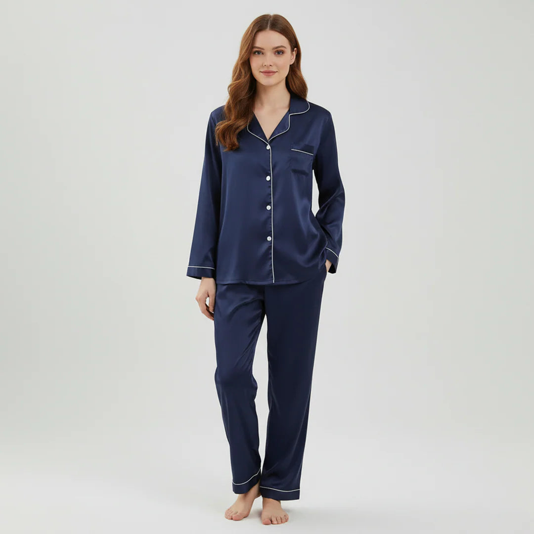 Premium Silk Pajama Suit - Blue