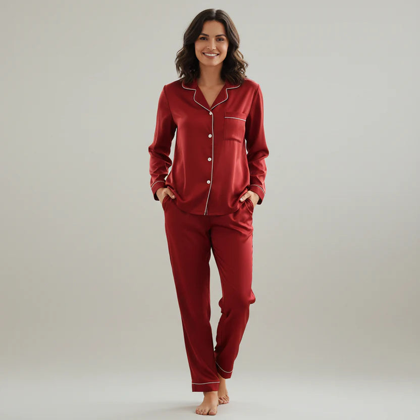Premium Silk Pajama Suit - Maroon